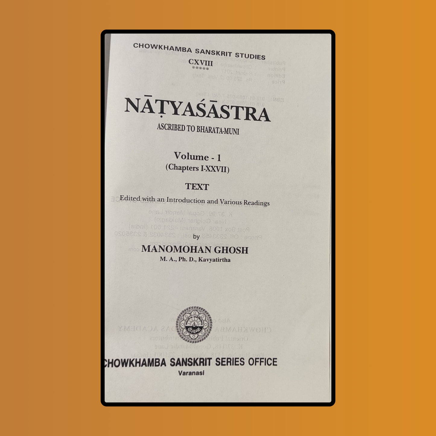 Natyasastra - A treatise on ancient Indian Dramaturgy and Histrionics Vol 1 text