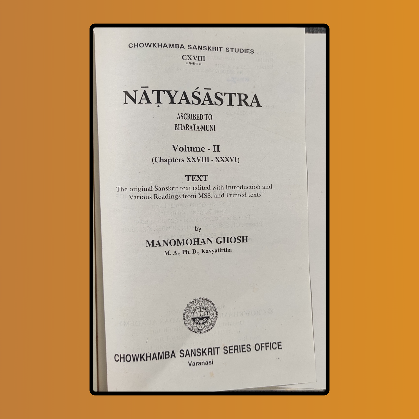 Natyasastra - A treatise on ancient Indian Dramaturgy and Histrionics Vol 2 text